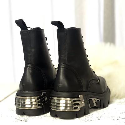 Punkowe Damskie Botki do Kostki Czarne Buty na Platformie 6CM Wysokie Botki Metalowa Dekoracja Jesień Zima Botas Mujer