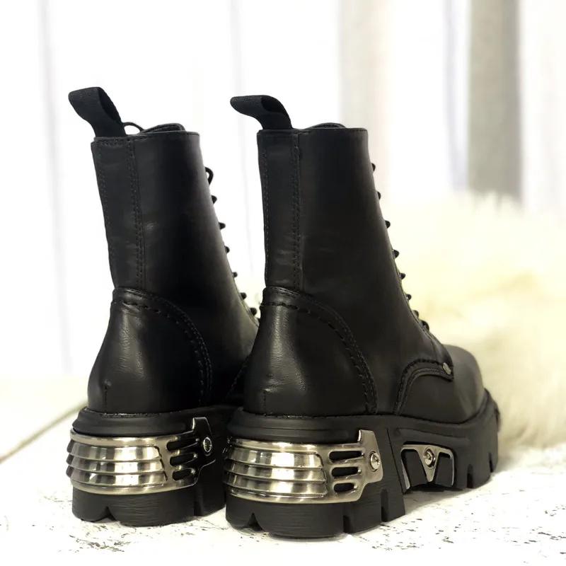 Punk Style Women Ankle Boots Black 6CM Platform Boot High Tops Boots Metal Decor Autumn Winter Botas Mujer