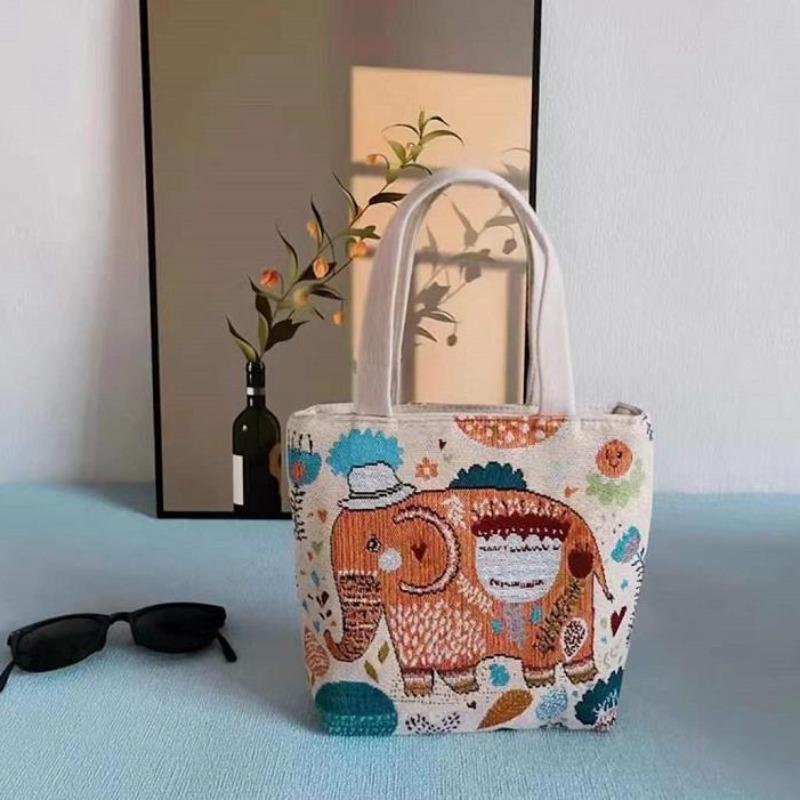 Small canvas bag double-sided embroidered tote bag elephant tote bag large capacity women's bag tote bag