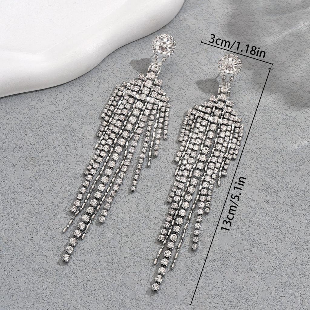 Simple style geometric earrings women's personality inlaid with diamonds design long fringed earrings versatile earrings women