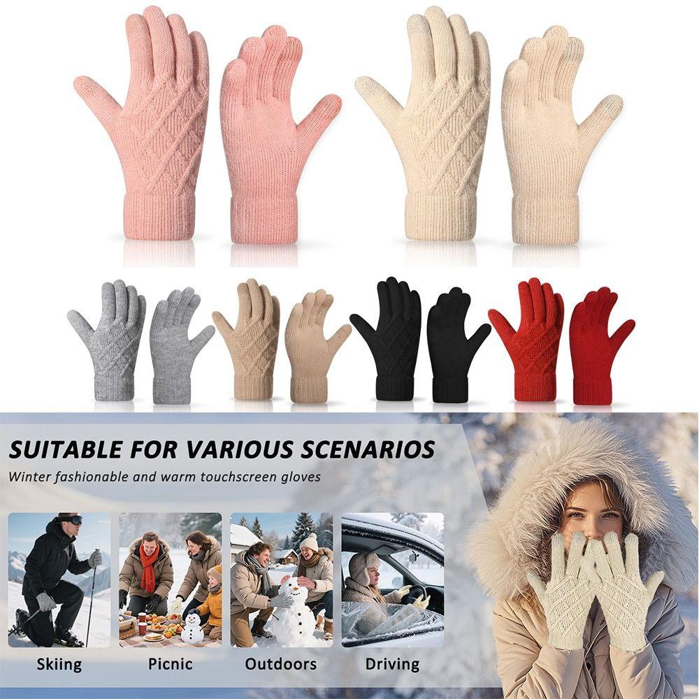 Double-layer Jacquard Gloves Fleece Lined Outdoor Sports Gloves Winter Warm Knitted Gloves