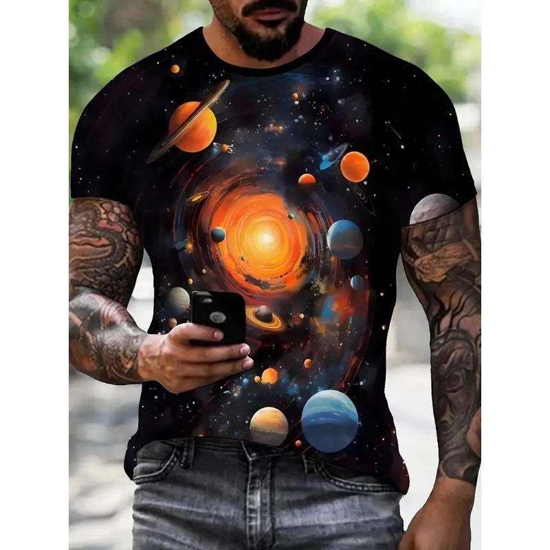 3D Print Men's Galaxy Planet Cosmos Pattern T Shirt Summer Crew Neck Short Sleeve T-Shirt Clothes Tshirts