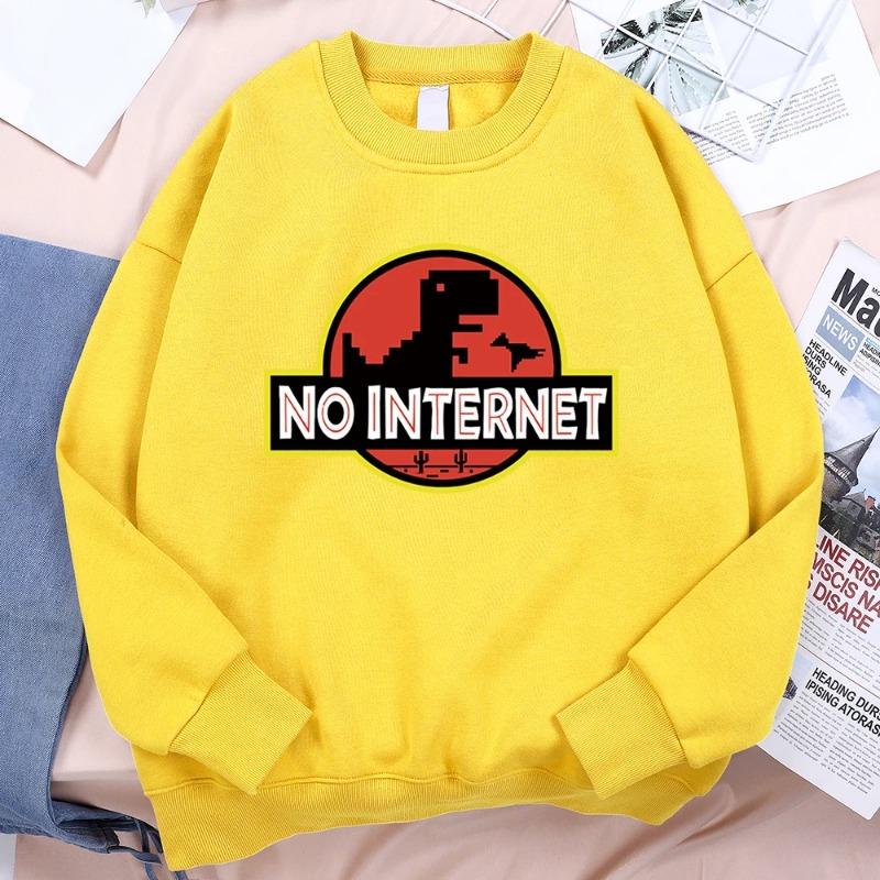 Kein Internet Lustiger Kleiner Dinosaurier Hoodie Herren Herbst Fleece Sportbekleidung Bequemer Persönlichkeits-Hoodie Locker Fleece-Kleidung Pullover & Lange Ärmel Herren
