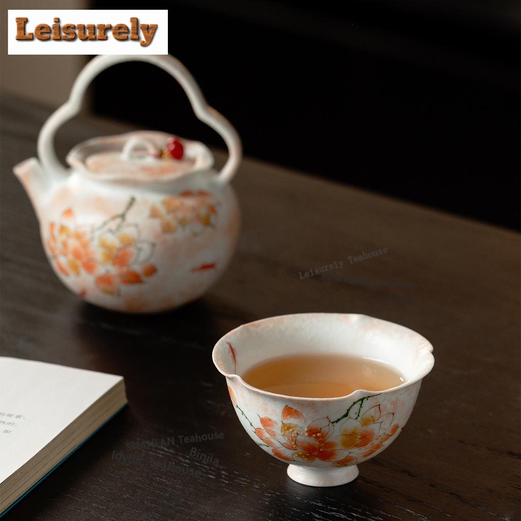 100ml Hand-painted Powder Magnolia Flower Mouth Teacup Aesthetic Tea Bowl Jug Tea-tasting Personal Cup Chazhan Master Cup Teaset