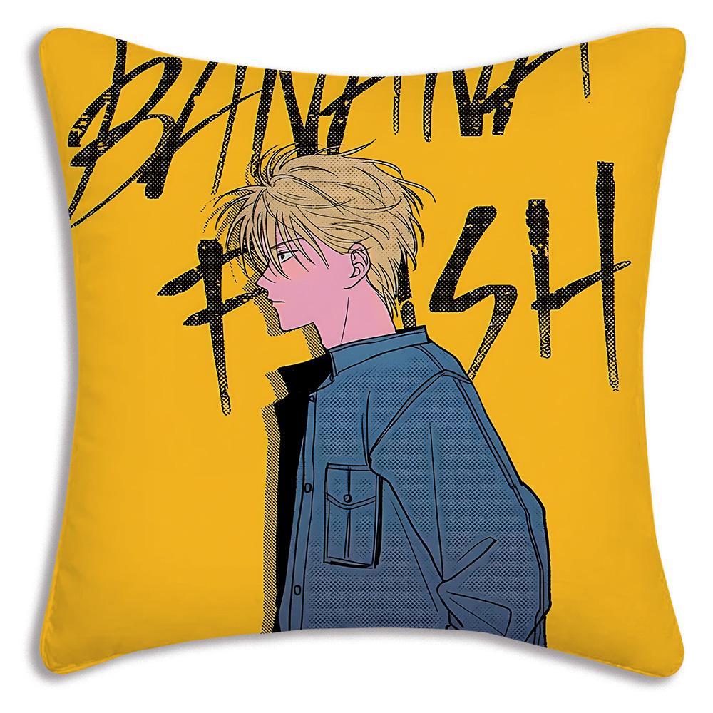 Anime Bananas F-Fish Pillow Covers Cartoon Sofa Decorative Home Double-sided Printing Short Plush Cute Cushion Cover