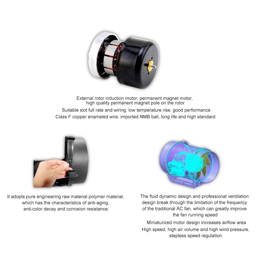 8in EC Motor Ventilation Exhaust Fan Duct Fan PWM Adjustable Speed Controller 760CFM 220V