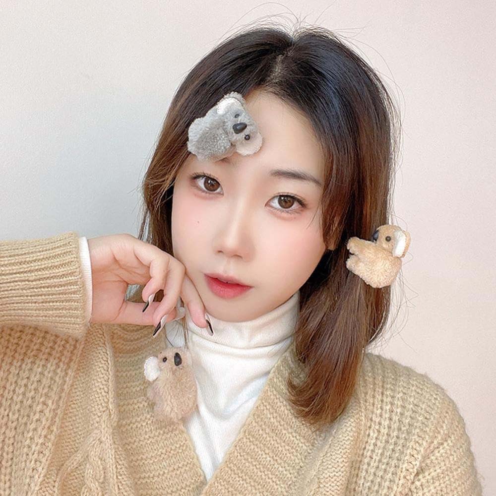 2Pcs Plush Koala Hair Clips, Cute Stuffed Animal Hair Clips, Small Koala Bear Hair Claw Bangs Clip Irregular Hair Clamps Hairpin Hair Accessories
