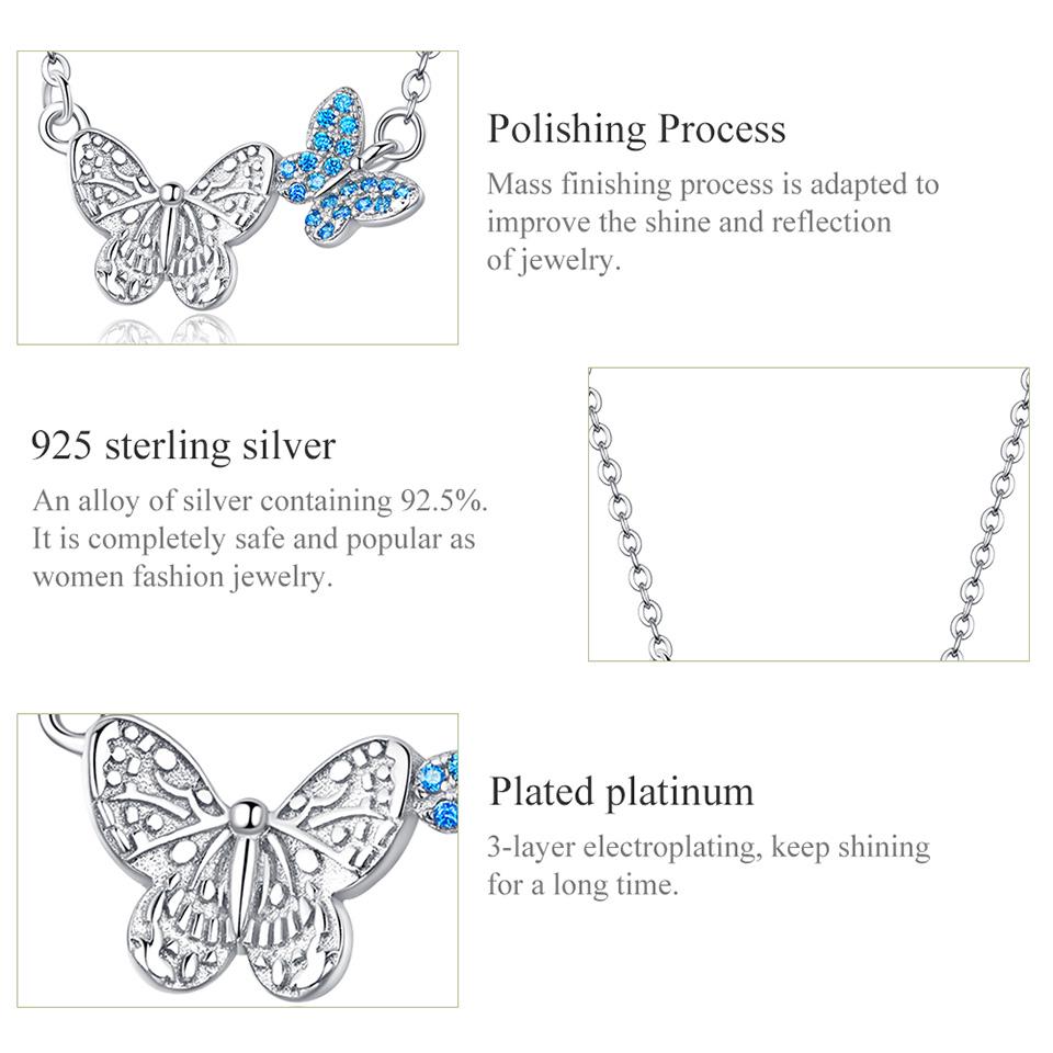 BAMOER Authentic 925 Sterling Silver Pave Setting CZ  Flying Butterfly Necklace Original Brand Design Jewelry