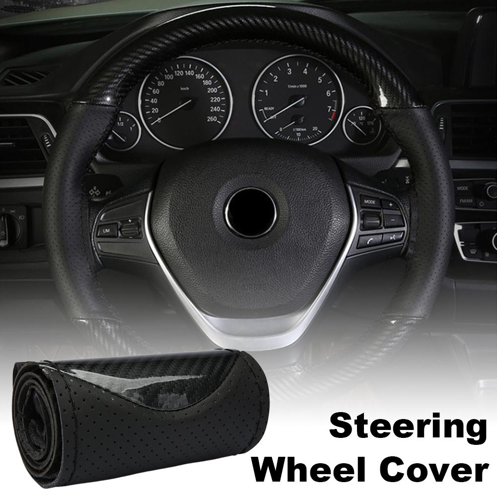 Carbon Fiber Car Steering Wheel Cover SeW DIY Hand Stitch PU Leather Protector Braiding Cover For Steering Wheel D9R4