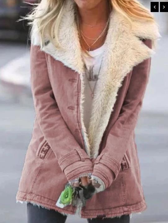 Women's Lapel Sherpa Lined Denim Jacket Straight Fit Urban Style Warm Fleece Winter Outer Coat