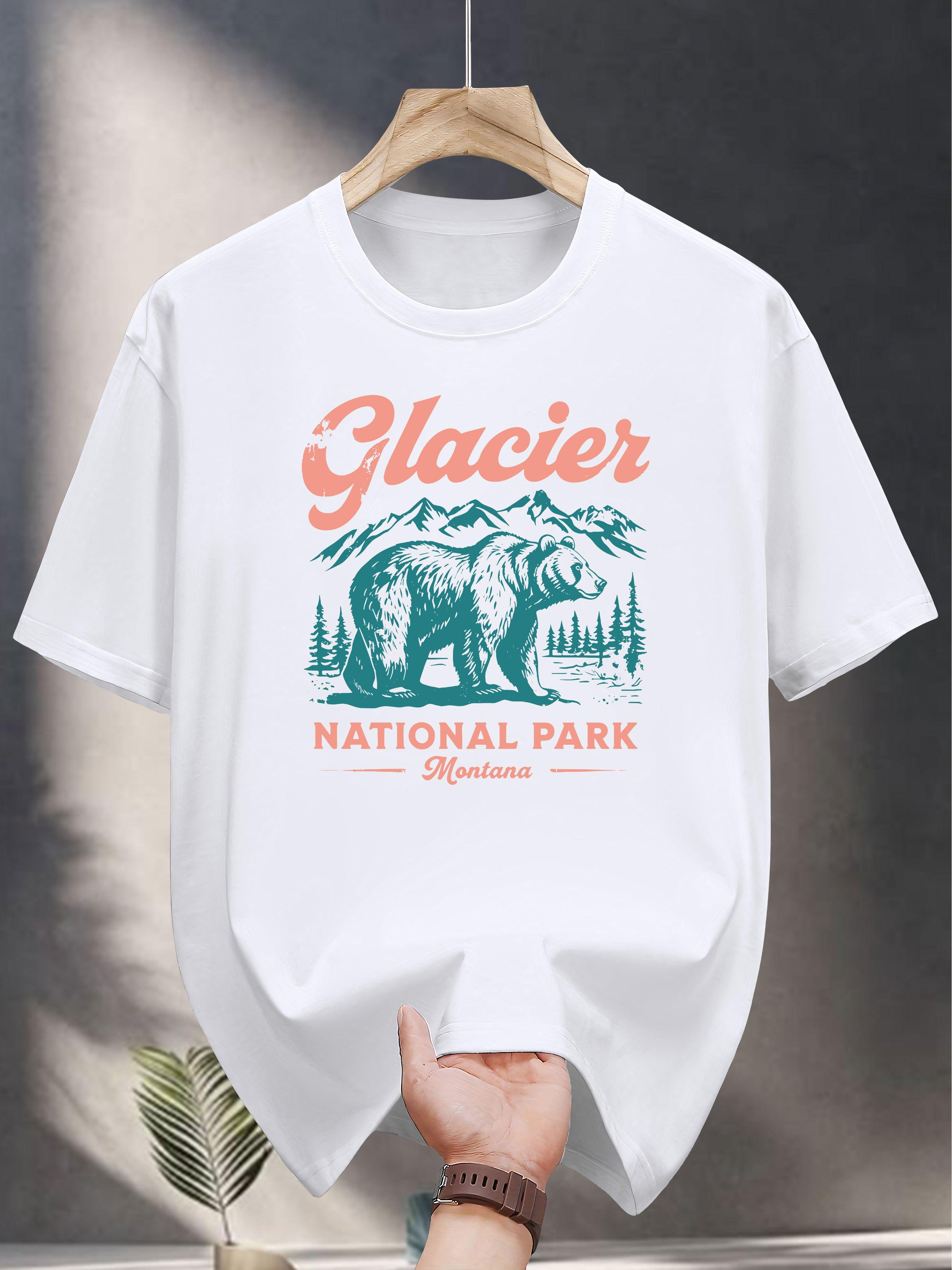 

Glacier National Park Montana Graphic T-shirt -Casual Tee with Mountain & Bear Print XXXXL