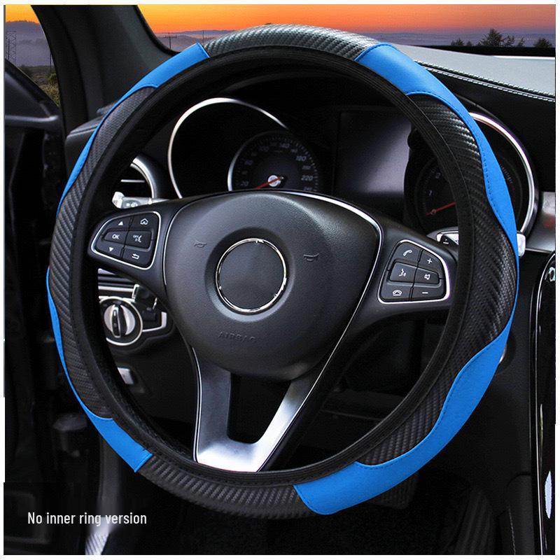 Women's Carbon Fiber Leather Steering Wheel Cover, Wear-Resistant and Comfortable Fit for 14.5-15 Inch Wheels