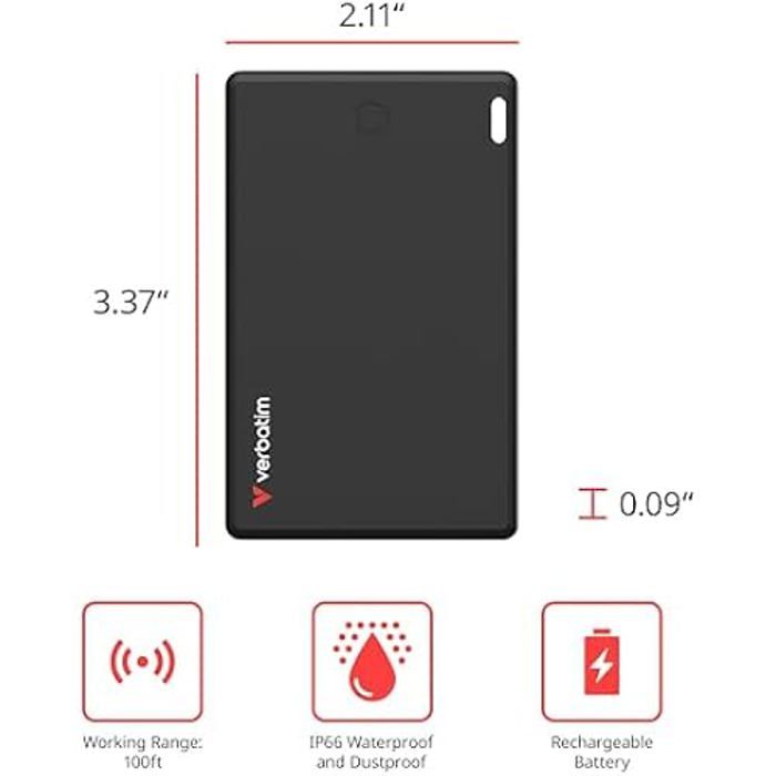 Carte de suivi bluetooth - verbatim - my finder - ip66 résistant à l'eau - chargement magnétique - design fin
