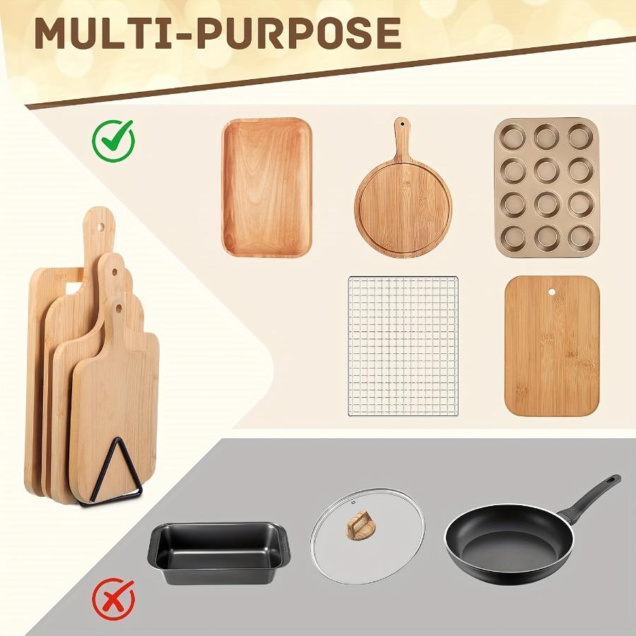 Heavy-Duty Black Metal Triangle Cutting Board Holder & Pot Lid Stand - Space-Saving Countertop Storage Shelf Suitable for Cabinet, Desk