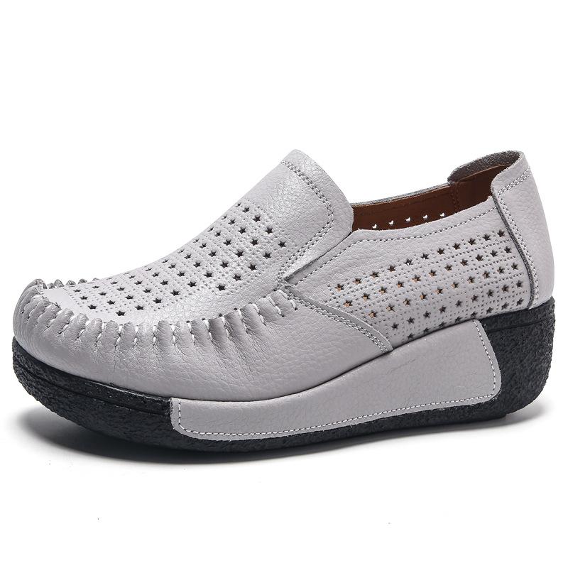 Hollow leather rocking shoes women's hole shoes thick-soled one-pedal muffin versatile casual shoes