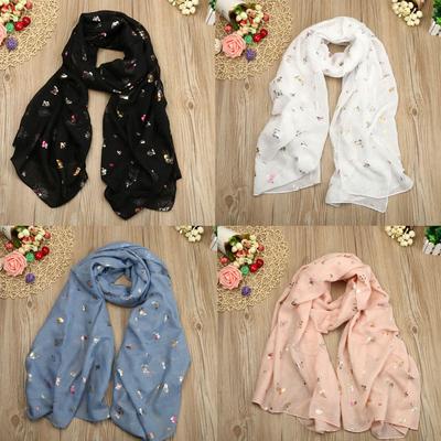 Lady Butterfly Print Long Wrap Women's Shawl Pashmina Stole Scarf Scarves