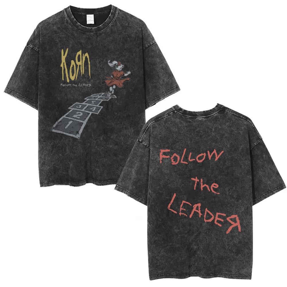 Korn Follow The Leader Got The Life Washed T Shirts Men Women Classic Metal Gothic Rock Band Tshirts Vintage Oversized Tshirt