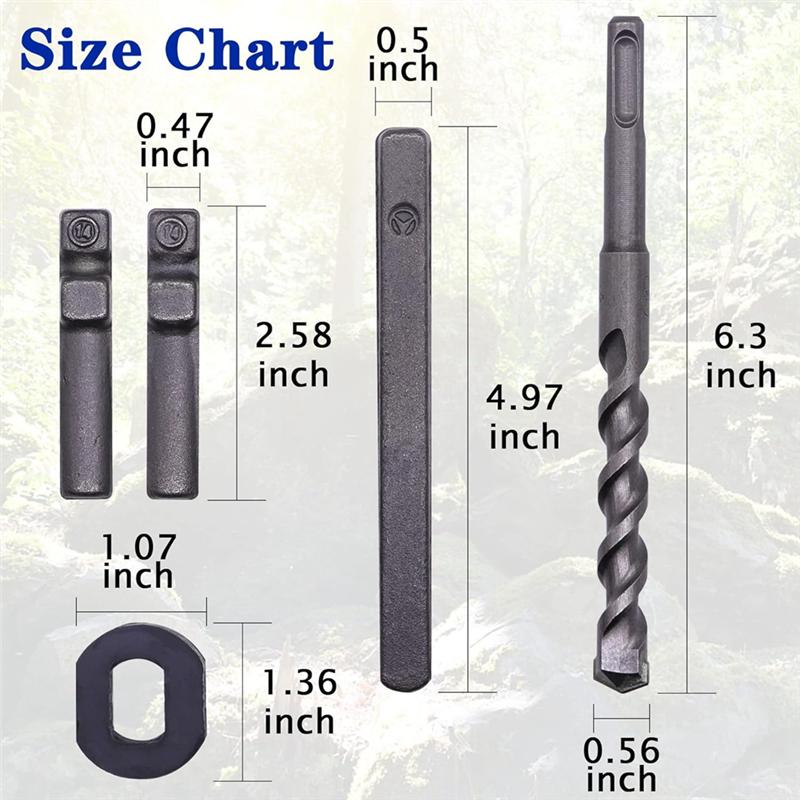 6PCS Rock Splitting Wedges & 1PCS Rotary Hammer Drill Bit, Tools For Stone & Concrete 14Mm