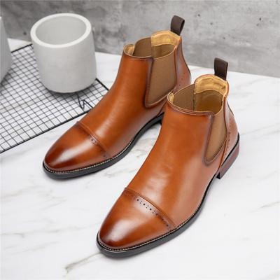 Moda Moda Męskie Czarne Brązowe Szpiczaste Biznesowe Casualowe Botki do Kostki Męskie Zimowe Wysokie Cholewki Nowe Wygodne Skórzane Buty Chelsea