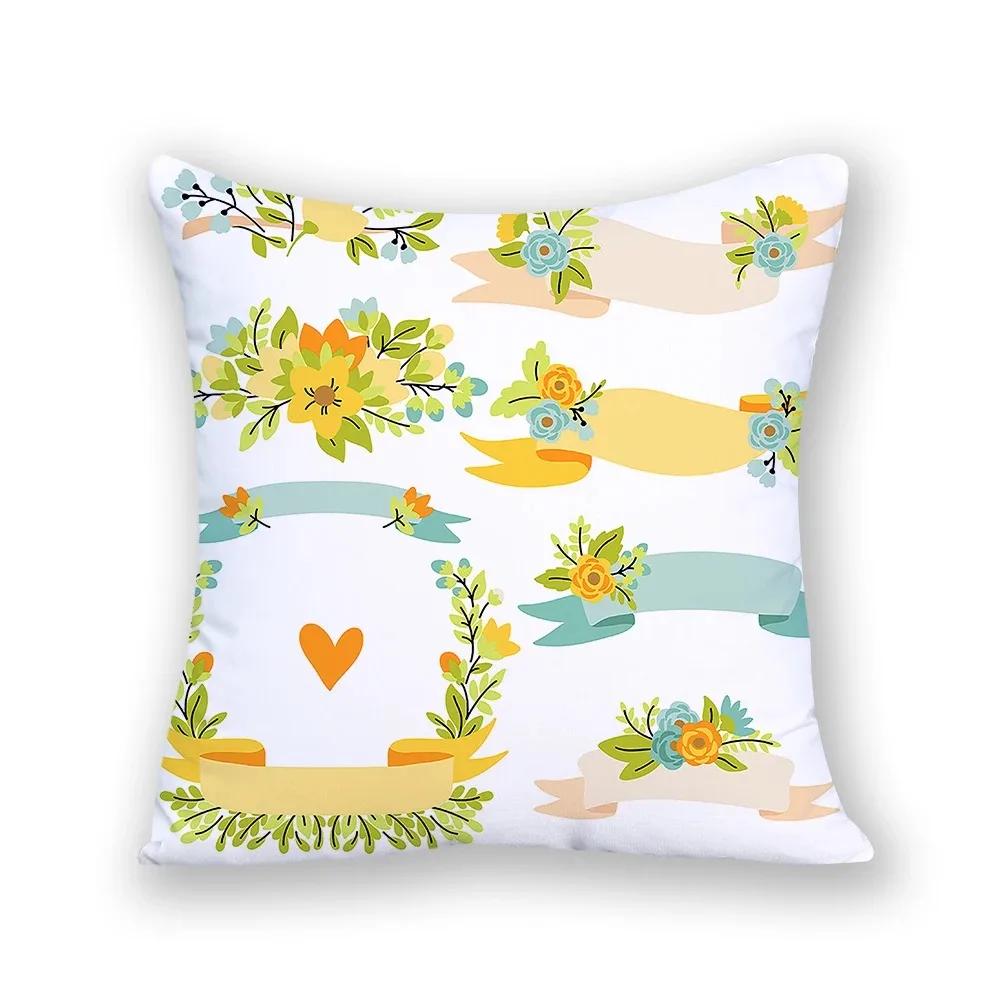 Flower Garland Home Decor Square Sofa Pillowcase Colorful Plant Abstract Cushion Cover