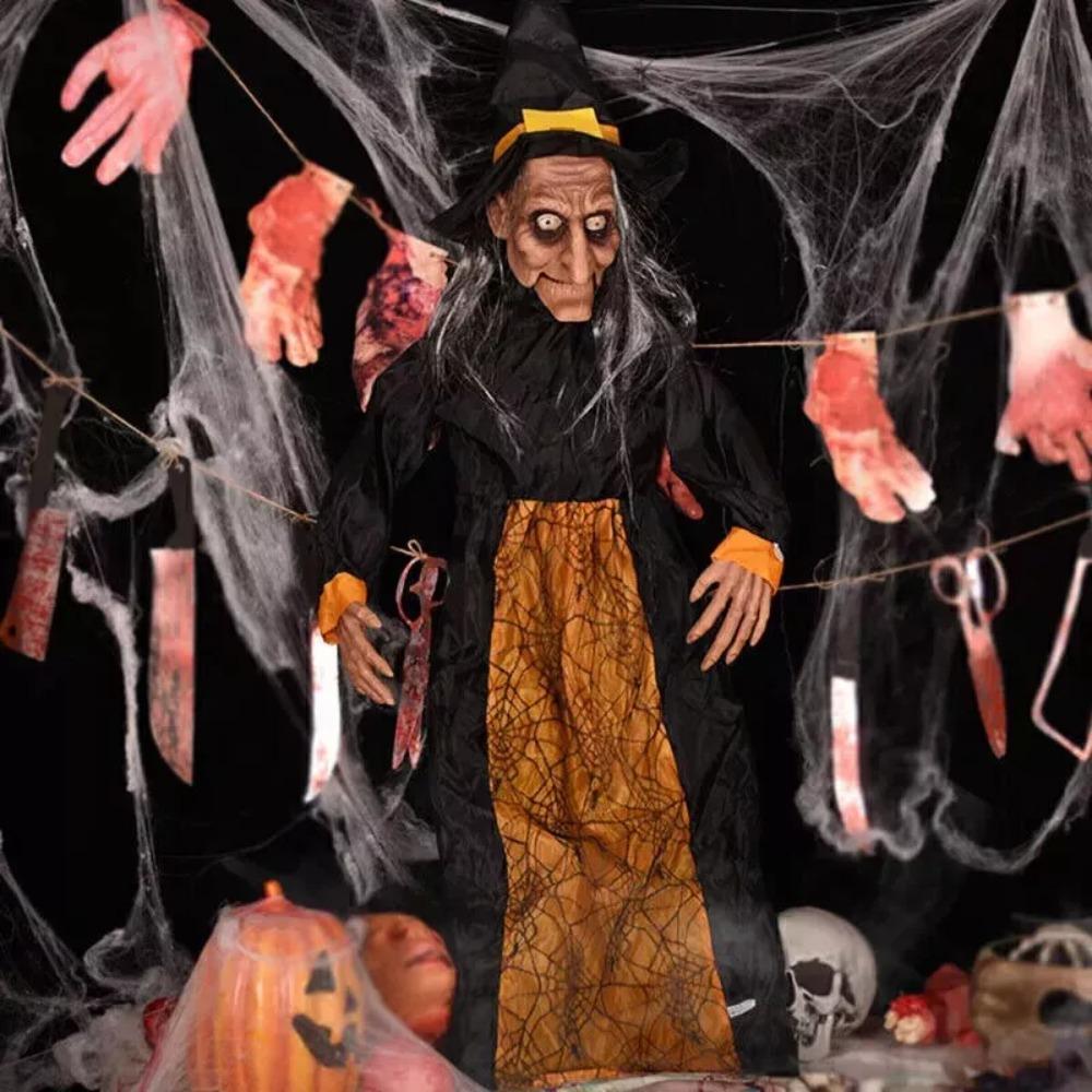 Outdoor Spooky Animatronic Witch Halloween Red Eye Animated Witch Life Size Talking Witch
