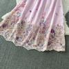 Summer Vintage Hollow Out Embroidered Midi Dress Women's V-neck Short Sleeve Elastic Waist Slim Long Dress