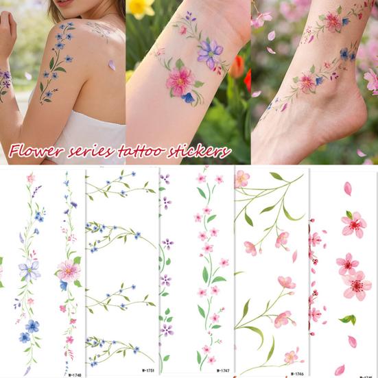 Jijijing 1 Sheet Colorful Flower Tattoo Stickers, Waterproof Temporary Fake Arm Chest Shoulder Tattoos for Women