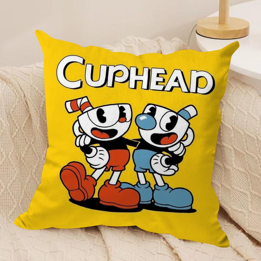 Game CCupheadS Cushion Cover Silky Short Plush DoubleSided Printed Pillow Case for Sofa All Seasons Home Decor Gift