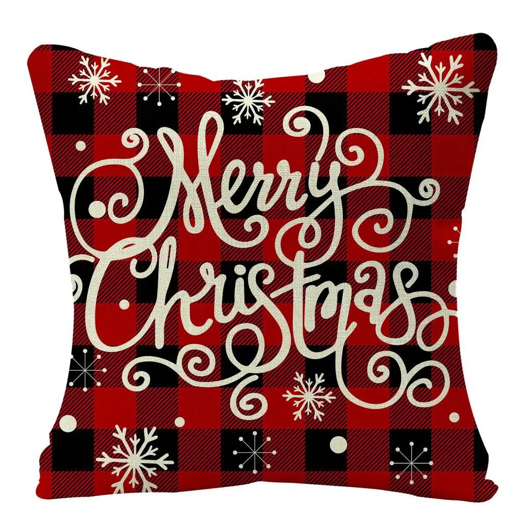 Christmas Cushion Cover Xmas Decorative Farmhouse Buffalo Check Pillowcase Holiday Party Decor Pillow Cover for Living Room Seat
