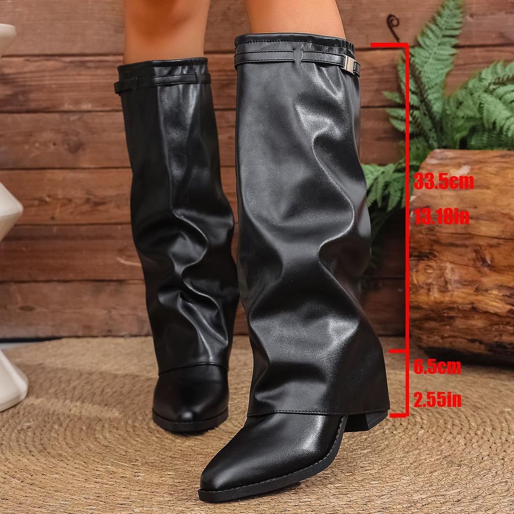 Elegant Heeled Pointed Toe Ladies Knee High Shaft Shoes Spring Autumn Leather Women'S Long Boots New In Punk Gyaru 39 Boot Sale