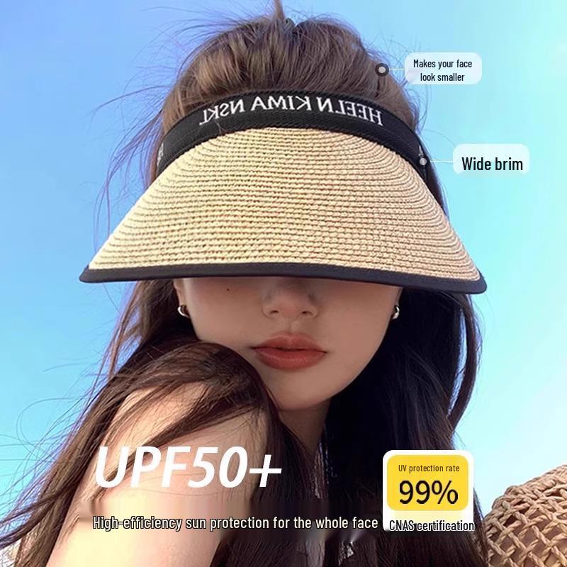Women's Wide-Brim Straw Sun Hat with UV Protection and Headband