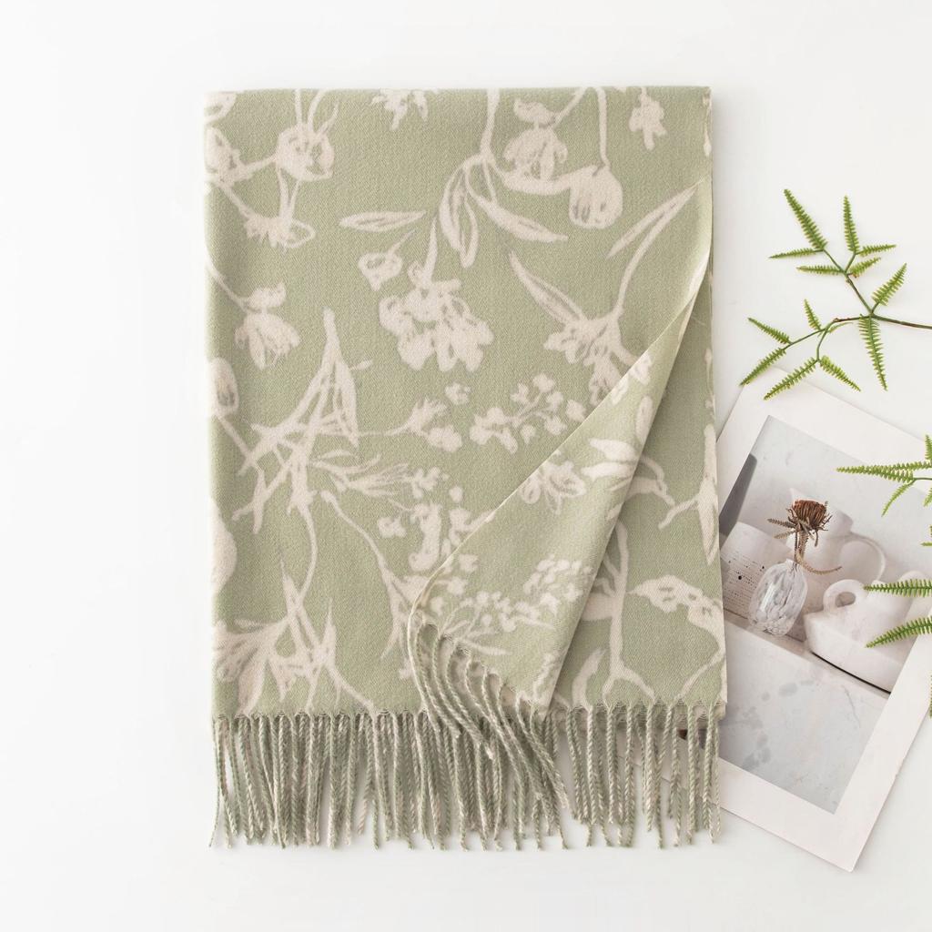 Womens Winter Printed Scarf Thick Warm Faux Cashmere Korean Style Shawl