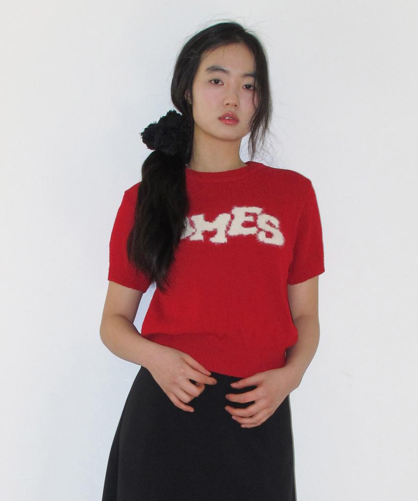 AMES-WORLDWIDE Hairy Logo Short Sleeve Knit Red