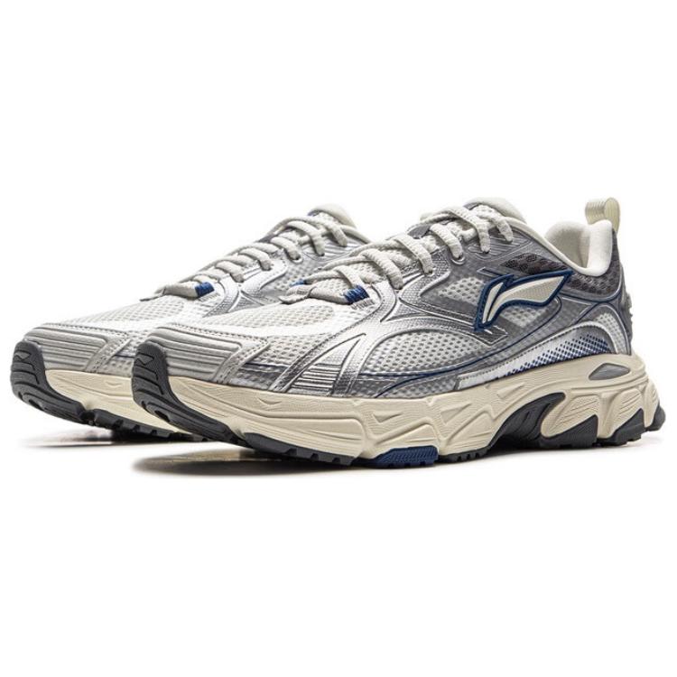 New LiNing Non-slip Wear-resistant Shock Absorption Low-Top Casual Running Shoes Men's Silver Blue ARXV003-1
