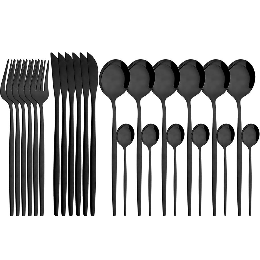 Jankng Gold 24Pcs Dinnerware Stainless Steel Cutlery Set Knife Fork Spoon Western Tableware Set Dinner Kitchen Silverware Set