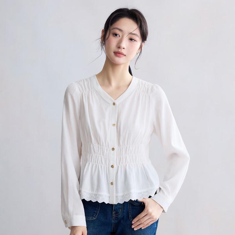 INMAN Women s Elegant Pleated V-Neck Blouse S