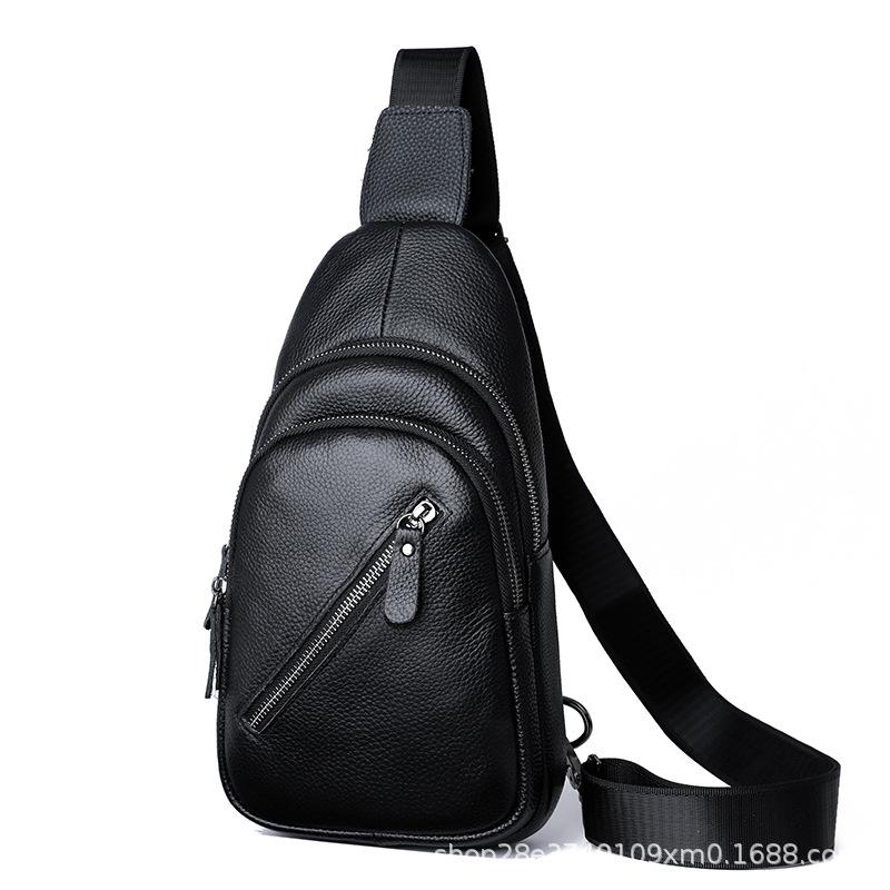 Leather bag, new first-layer cowhide men s crossbody breast bag, large-capacity carry-on bag.