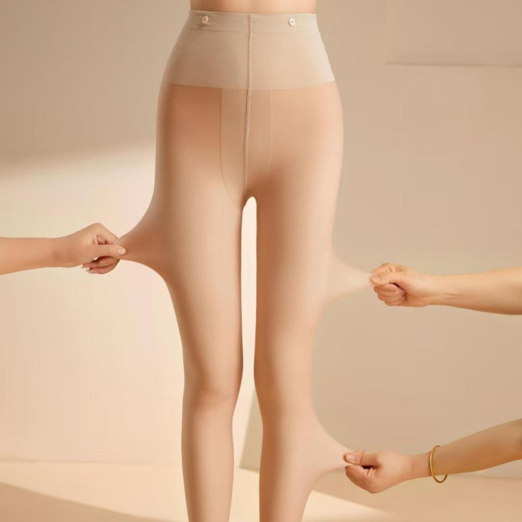 Double-Layer Fleece-Lined Black Stockings: Sheer Nude Button-Style Leggings for Autumn/Winter Women