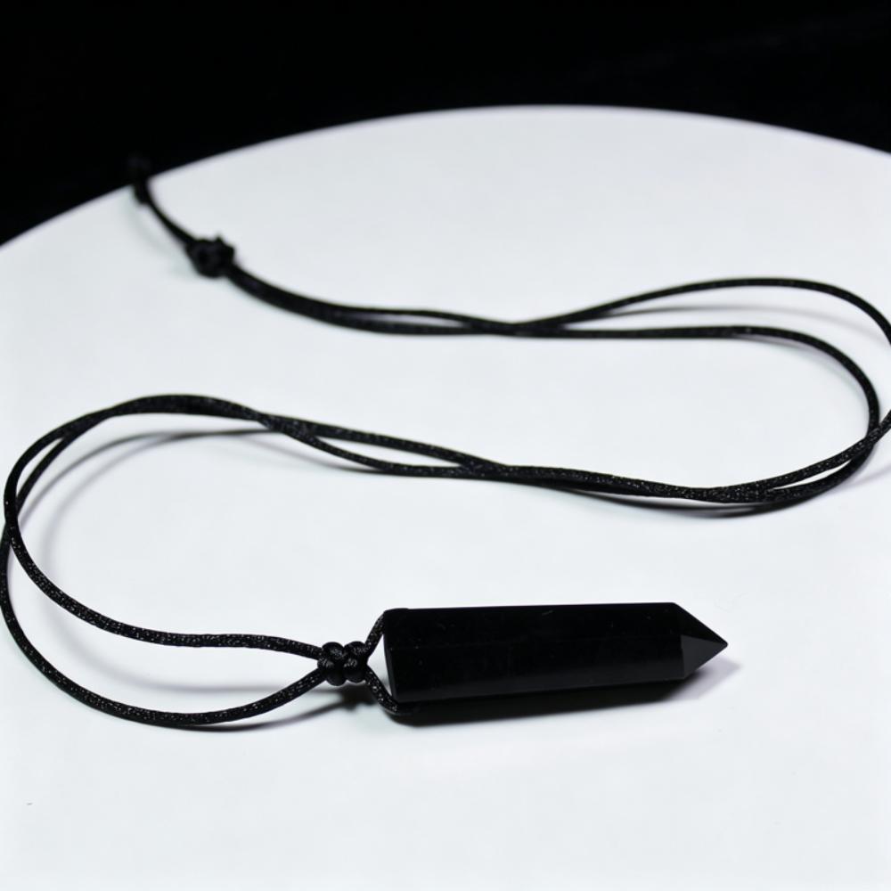 Adjustable Rope Pendulum Necklace Waxed Cotton Cord Stone Pendant  Sweater Chain