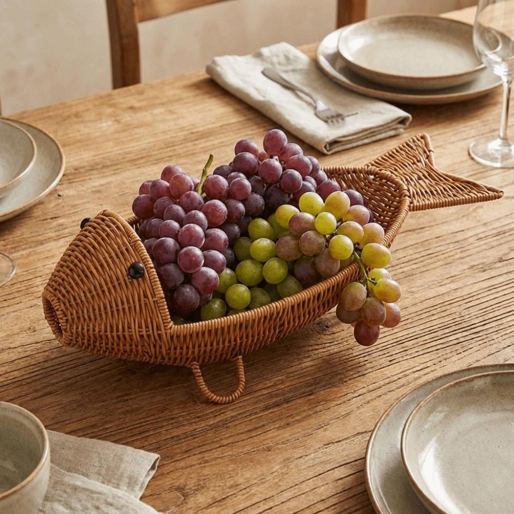 Fish Shape Hand Woven Fruit Basket Wear-resistant Drain Basket Cute Bread Basket  Living Room
