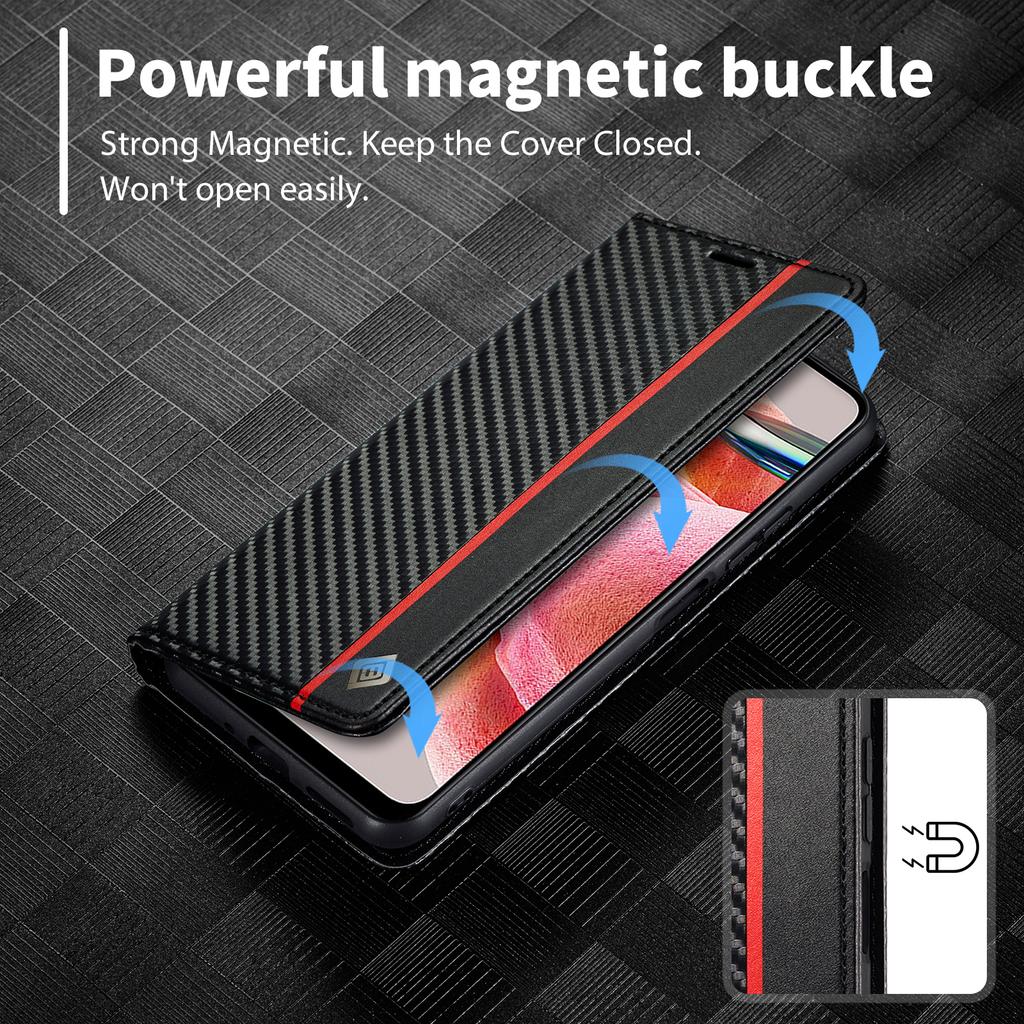 LC.IMEEKE For Xiaomi Redmi Note 12 4G Leather Phone Case Carbon Fiber Texture Phone Wallet Stand Cover
