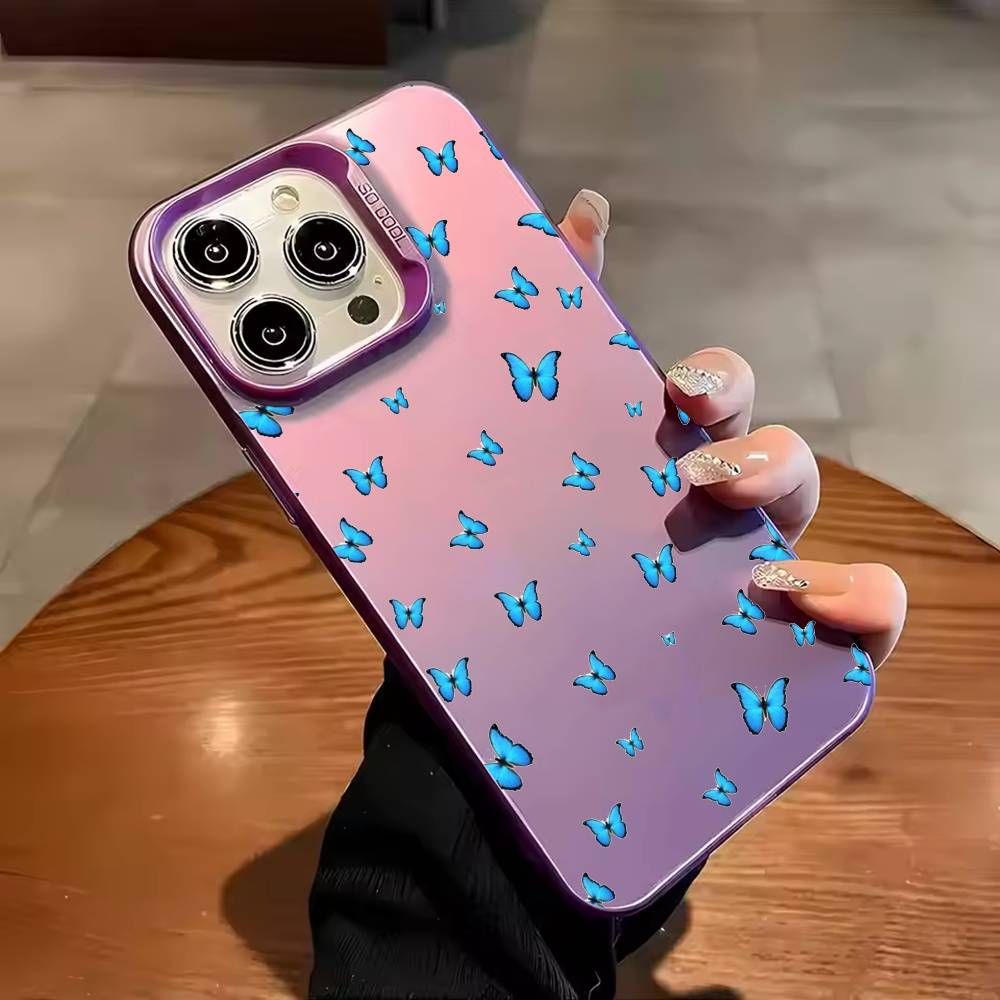 Cartoon Beatiful Butterfly Phone Case For iPhone 17 16 15 14 13 12 11 Pro Max Plus Silver candy Matte Cover