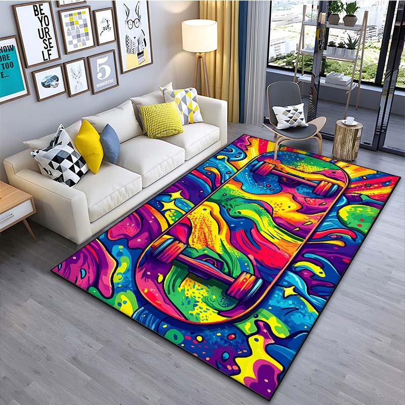Drawing Ideas Colorful Skateboard Patter Carpet for Living Room Bedroom Bedside Bathroom Floor Mat Area Rug Sofa Mat Home Decor