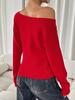 Women's Y2K Solid Color Long Sleeve Knit Sweater with Round Neck & Waist-Cinching Design