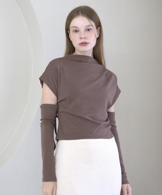 CATTLINE Half-Neck Cutout T-Shirt (Dark Brown)