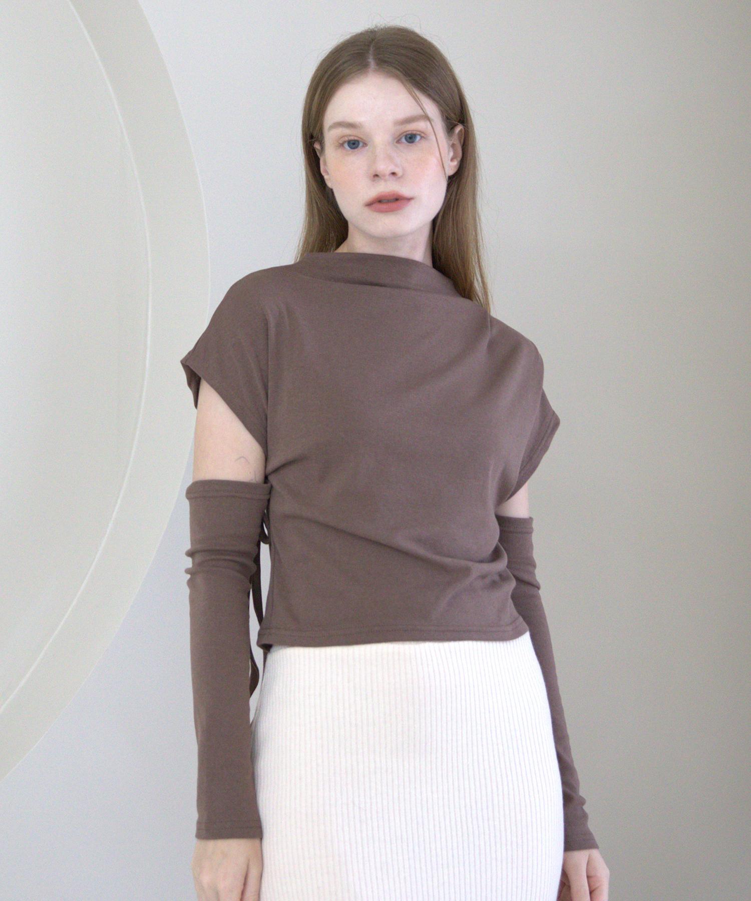 Kathrin Half-Neck Cutout T-Shirt (Dark Brown) Dark Brown
