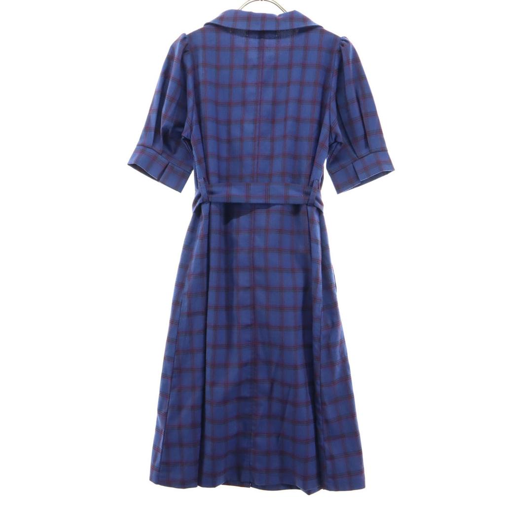 Archives Check Pattern Short Sleeve Long Dress Blue With Belt Women Used