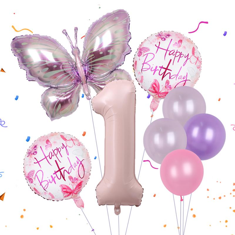 8pcs Butterfly Balloon Set 40inch Gradient Colorful Number 1-9 Foil Balloon Fairy Birthday Party Decoration Baby Shower Supplies