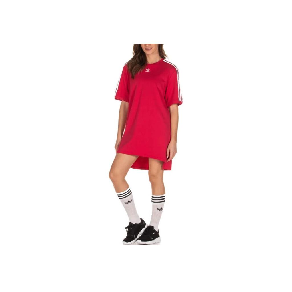 Adidas Originals Striped Short Sleeve Dress Women Dresses Purple Red ED5863