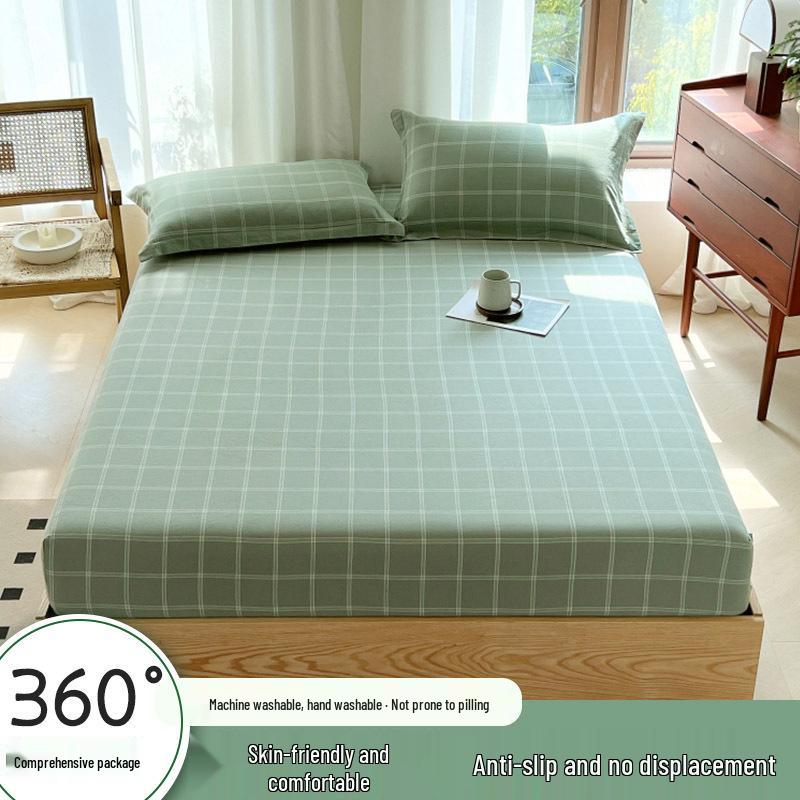 Muji-Style Washed Cotton Fitted Sheet Set - Non-Slip, Single Piece, Mattress Protector